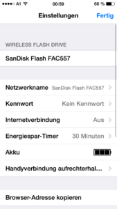 Das Sandisk Connect Wireless Flash-Laufwerk bietet in der App zahlreiche Einstellungen